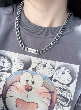 个性字母铭牌粗链钛钢项链男女潮