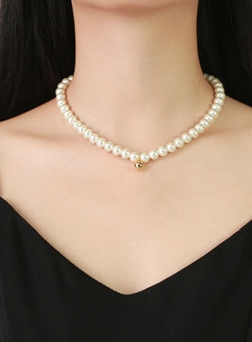 潮流颈链金色锁骨链珍珠项链女款