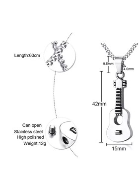 嘻哈黑色吉他吊坠钛钢项链男女高级感可打开纪念亲人宠物骨灰饰品