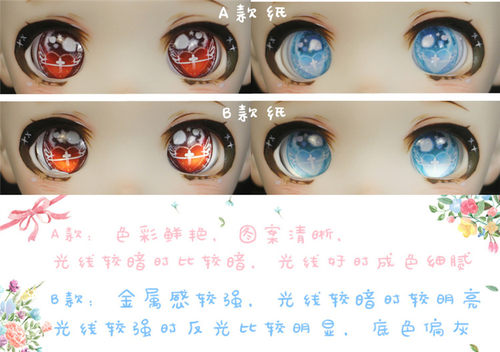 BJD娃娃眼睛1/3分tinyfox天使蓝绿色十字爱心粉紫MDD软妹卡通眼珠 - 图1