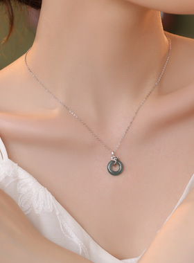 925纯银灵蛇平安扣项链女国潮复古新中式翡翠吊坠ins高级感锁骨链