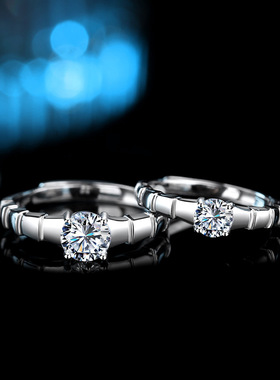 新款青梅竹马莫桑石钻戒时尚韩版一克拉925纯银戒指开口指环小众