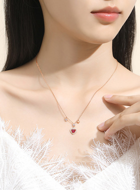 925纯银桃心项链女韩版小众级感爱心锁骨链彩色锆石简约ins吊坠