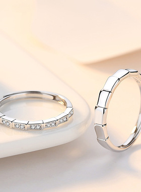 s925纯银竹节之恋对戒女情侣戒指一对开口设计简约学生指环小众款