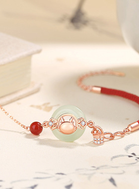 原创小蛮腰平安扣龙年红绳手链女纯银新中式国潮本命年和田玉手绳