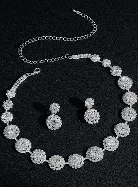 町卡施家高级感奢华超闪水晶项链耳环套装 新娘耳坠婚纱礼服配饰