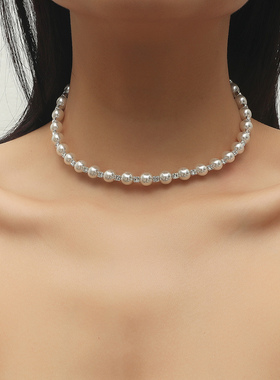 欧美女士百搭新娘锁骨链珍珠水钻