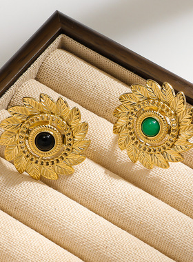 太阳花天然石戒指开口时尚百搭