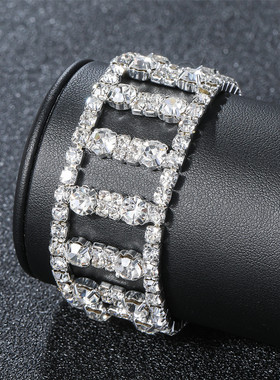 DINGKA 高级几何镂空水钻弹力手镯女 轻奢风气质满钻手链手饰品