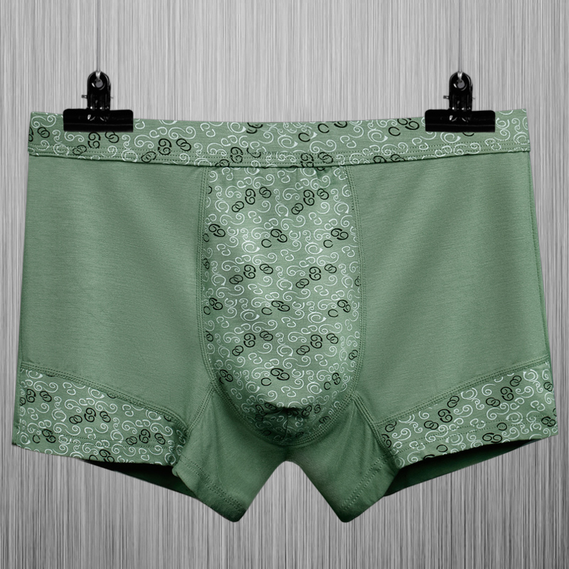 莫代爾棉男士內褲男平角褲加大碼褲衩寬鬆印花透氣綠色四角褲短褲