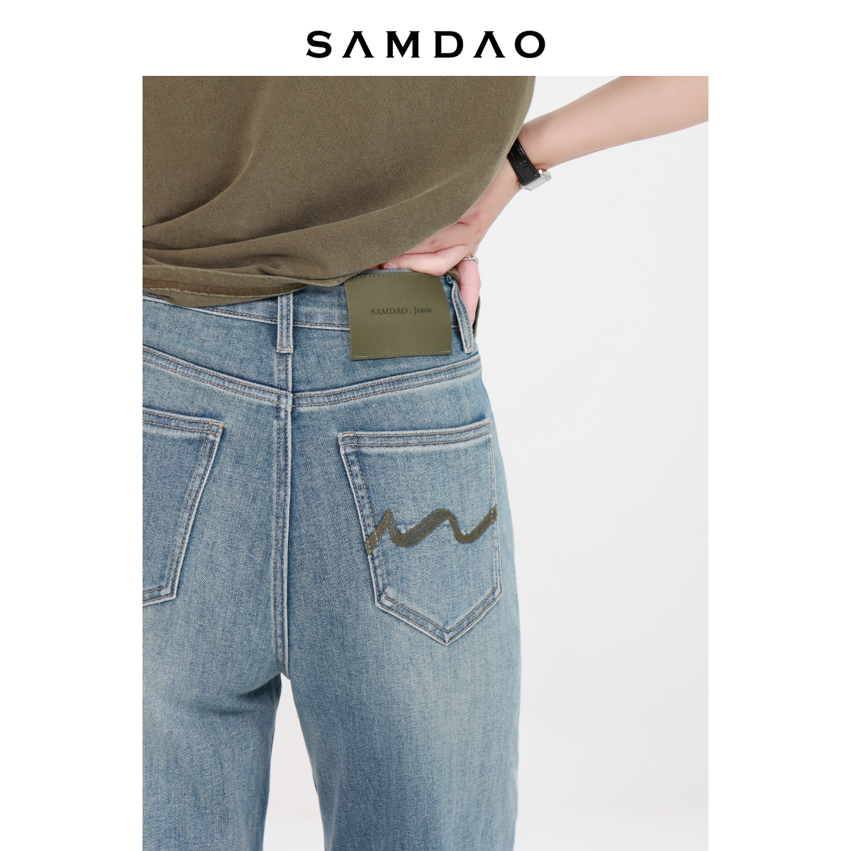 SAMDAO 店主强推-细节雅痞复古风窄版直筒牛仔裤显瘦高腰阔腿裤子 - 图0