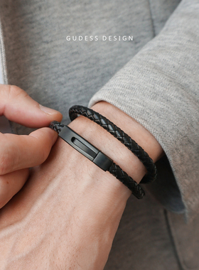GUDESS原创黑武士双圈真皮手链