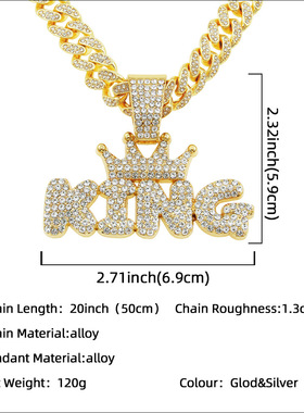 诺米么lodmemo同款谢帝嘻哈炫酷king字母吊坠项链颈链男士潮人