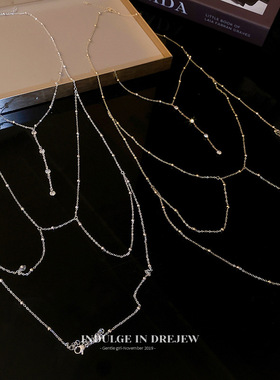 甜酷纯欲反差淡金胸链锁骨链