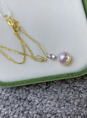 18k金日本akoya珍珠项链吊坠8-8.5mm正圆无瑕