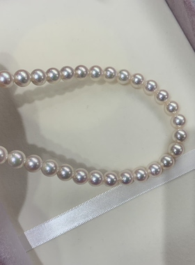 【特惠日本akoya项链】珠链8-8.5毫米akoya珍珠无调色白透粉正圆