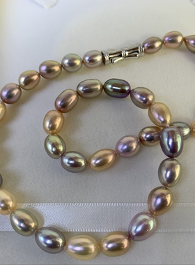 天然色极光淡水珍珠7.5-8.3mm无瑕s925纯银扣礼盒装