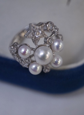 精工版淡水珍珠戒指s925纯银4.5-6.5mm极光无瑕正圆天然珍珠