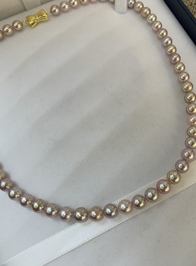 非量产天然项链正圆无瑕7-8mm极光天然色送礼纯银扣礼盒装