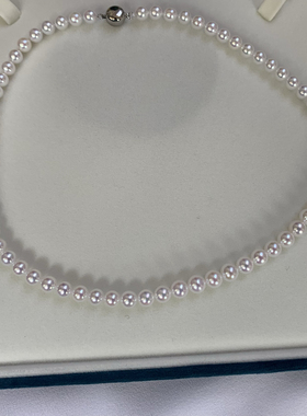 天然珍珠项链6-7mm无瑕极光基本正圆送闺蜜生日礼物纯银扣礼盒装