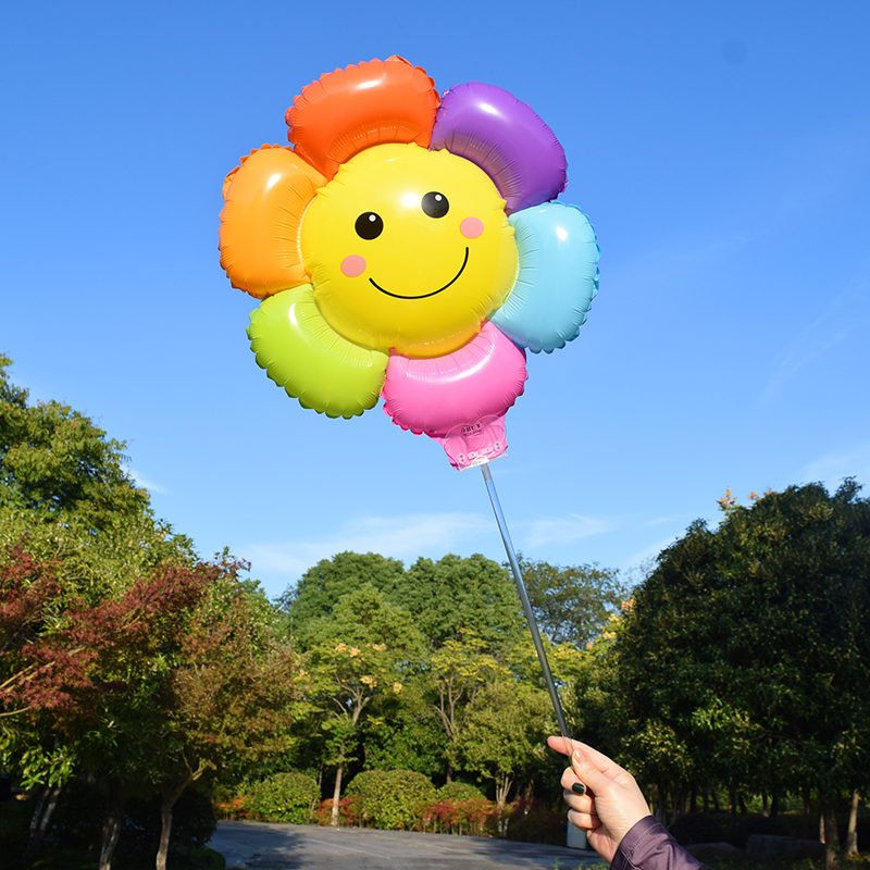 彩色太阳花笑脸气球雏菊花朵夹片带托杆儿童周岁生日拍照装饰道具-图0