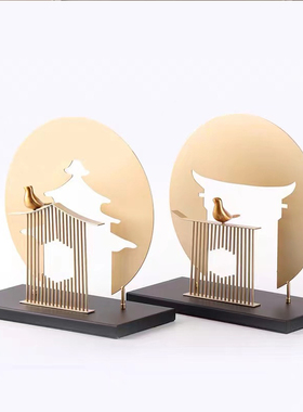 新中式禅意屏风金属铁艺摆件家居软装饰品样板间客厅玄关桌面摆设