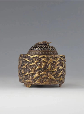 新中式鸳鸯铜香炉漆盒组合摆件