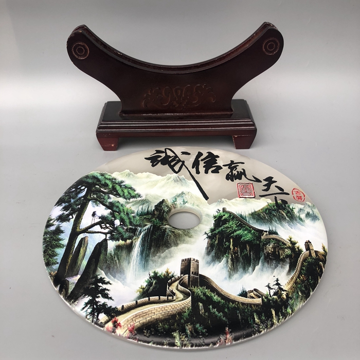 古玩古董玉器收藏品 阿富汗白玉彩绘玉璧摆件 诚信赢天下平安扣 - 图1
