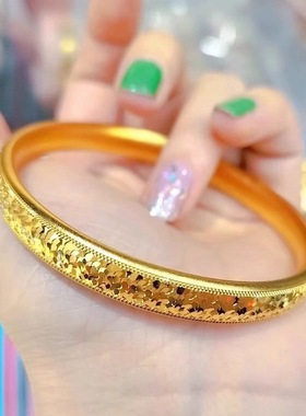 镀真金强保色古法shajin碎冰冰泥鳅背手镯新中式复古风百搭手镯