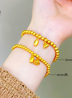 金店同款沙金999传承两世欢莲花莲蓬古法珠珠手链女结婚首饰礼物