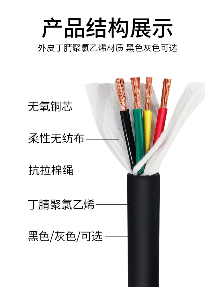 trvv高柔性拖链电缆线3 4 5 6 7 8 10 12 20芯耐折耐油国标软电线