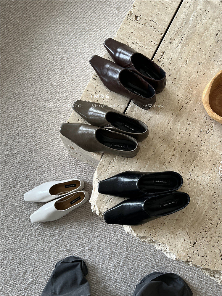 韩国chic单鞋女2023新款东大门复古方头深口一脚蹬通勤软皮小皮鞋,淘宝优惠券,粉丝福利购,淘宝优惠卷