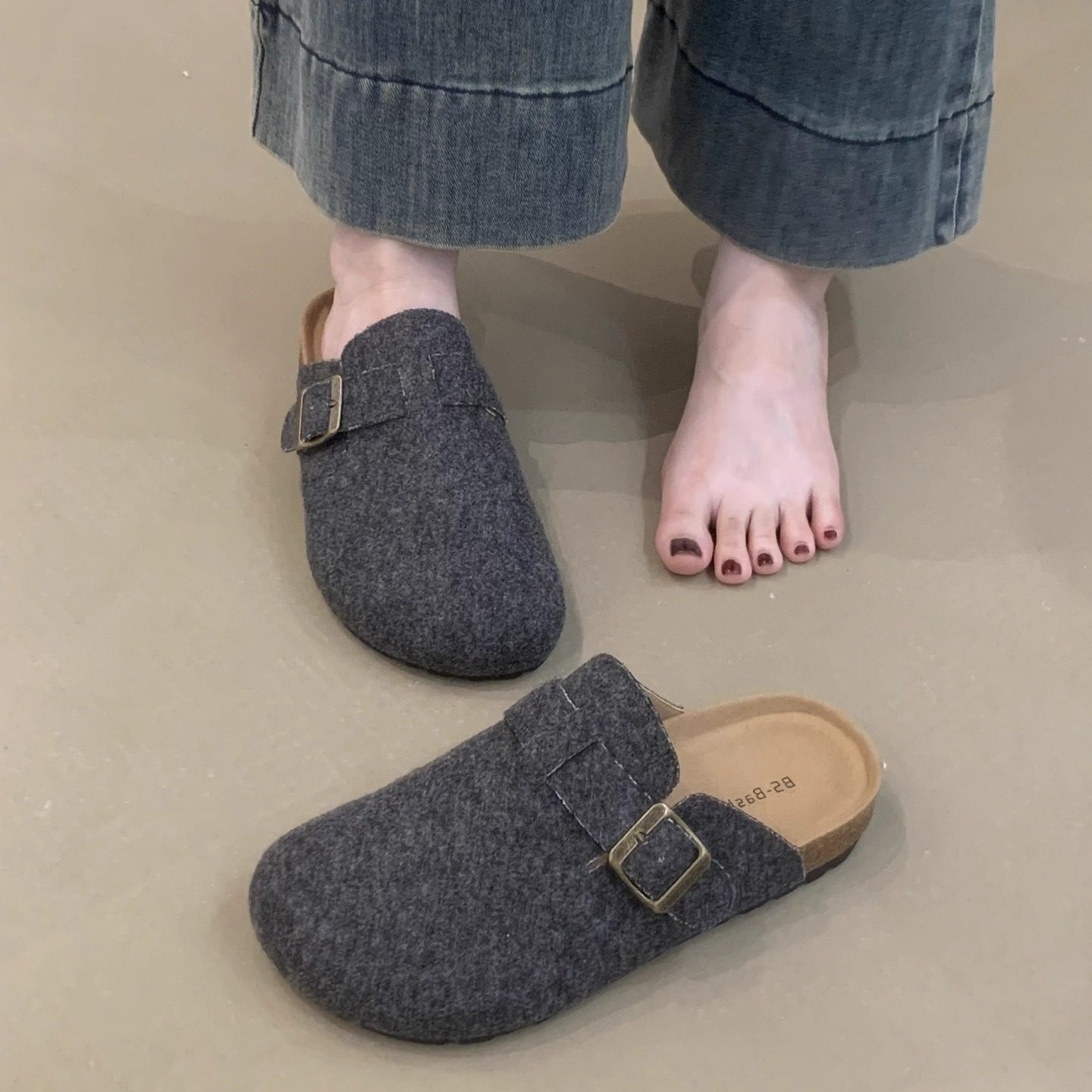 厚底勃肯鞋女2025年秋季款复古毛呢料 丑萌ins爆款懒人包头拖鞋潮,淘宝优惠券,粉丝福利购,淘宝优惠卷