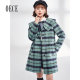 Oece复古格子呢大衣冬装新款女中长款气质毛呢外套大衣