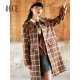 Oece复古格子毛呢外套冬装新款女韩版中长款修身呢大衣
