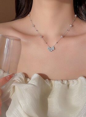 珍珠女串珠时尚轻奢项饰项链锆石