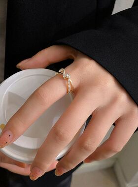 开口年食指珍珠潮女交叉指环2026