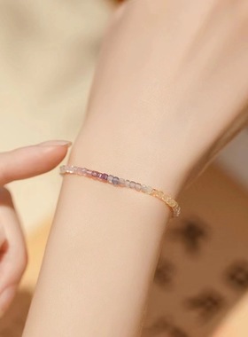 天然彩虹萤石小众刻面珠子手链