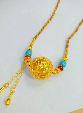 越南沙金牡丹花球流苏编绳项链女久不掉色八方来财花球流苏项坠女