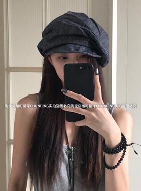 清冷艺术家 日系小众复古褶皱汉麻贝雷帽大头围八角帽报童帽子女