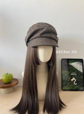 出日本~柔软！褶皱山本风羊毛混纺马术帽女文艺平顶鸭舌报童帽潮