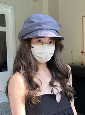 GREENHOUSES山本风复古文艺褶皱贝雷帽女夏轻薄透气堆堆帽报童帽