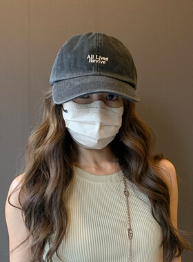 GREENHOUSES日系复古水洗做旧棒球帽女刺绣字母软顶遮阳鸭舌帽子
