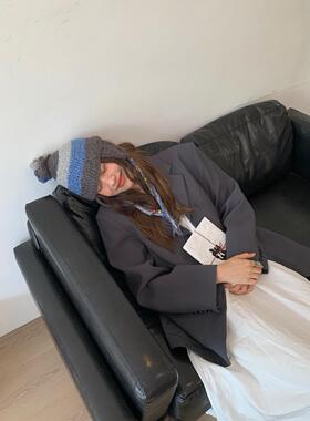 小众街头潮牌羊毛圈圈绒手钩毛线雷锋帽女秋冬季保暖护耳针织冷帽