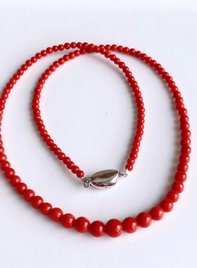 本命年天然中国红色圆珠塔链