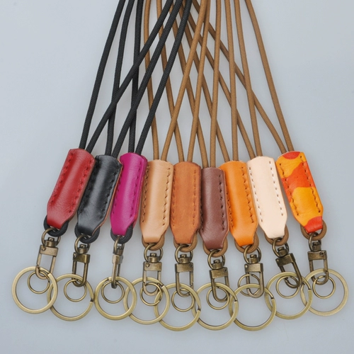 Кожаный нейлоновый брелок ручной работы с ключом, камера, картхолдер, мобильный телефон, ремешок, воловья кожа