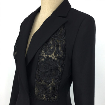 Shu82 spring new style awesome lace splicing front and back long slim worsted wool suit double-breasted wool for women