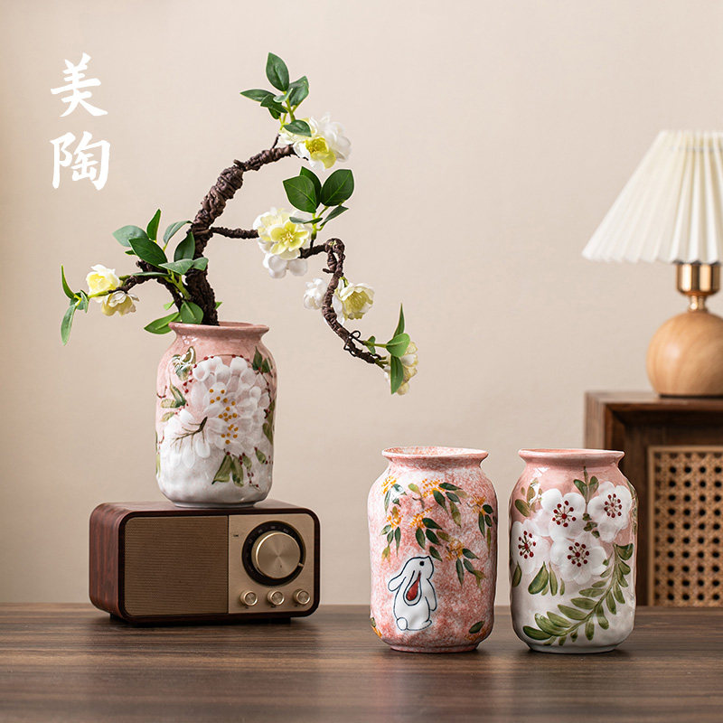 景德镇水培插花器新中式复古收纳可爱摆件小花器手绘兔子陶瓷花瓶,淘宝优惠券,粉丝福利购,淘宝优惠卷