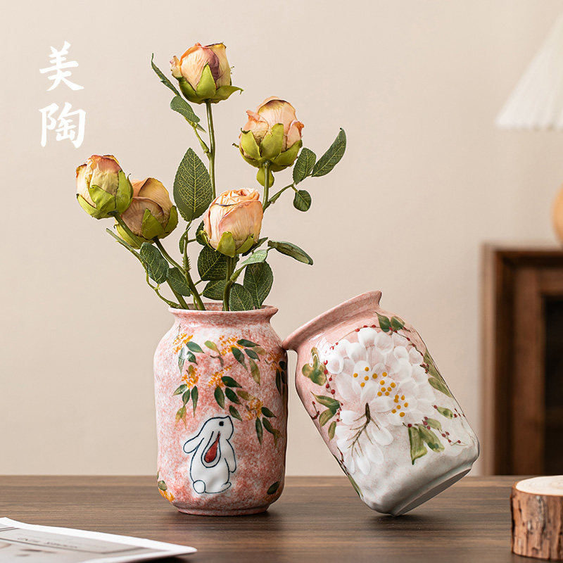 景德镇水培插花器新中式复古收纳可爱摆件小花器手绘兔子陶瓷花瓶,淘宝优惠券,粉丝福利购,淘宝优惠卷
