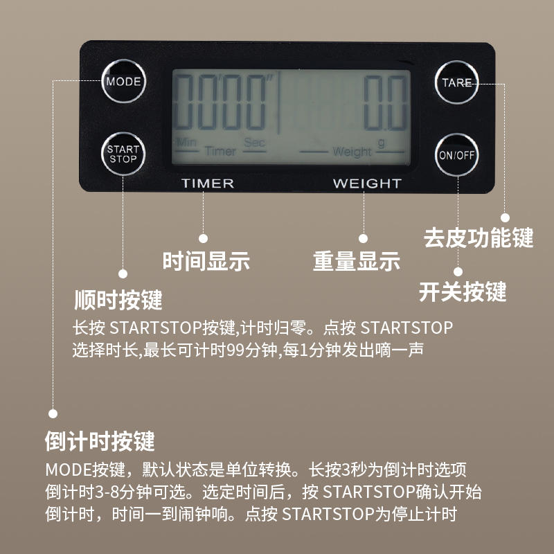 手冲咖啡秤计时秤电子秤高精度小型厨房秤家用商用克数秤奶茶店秤-图0